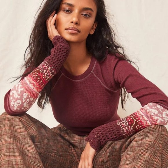 NWT - Free People In The Mix Cuff Top - Rio Vino - Picture 3 of 16